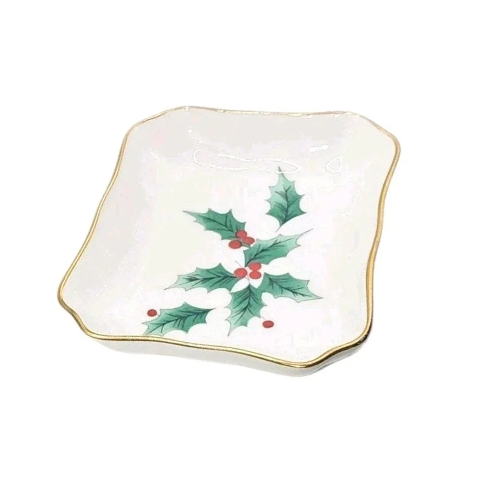 Mikasa Christmas Pattern Holly Ribbon Small Chelsea Serving‎ Tray 4.75